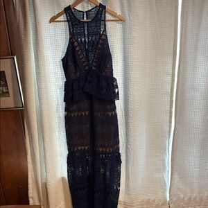 Blue Tiered Halter Maxi Dress for Cocktail